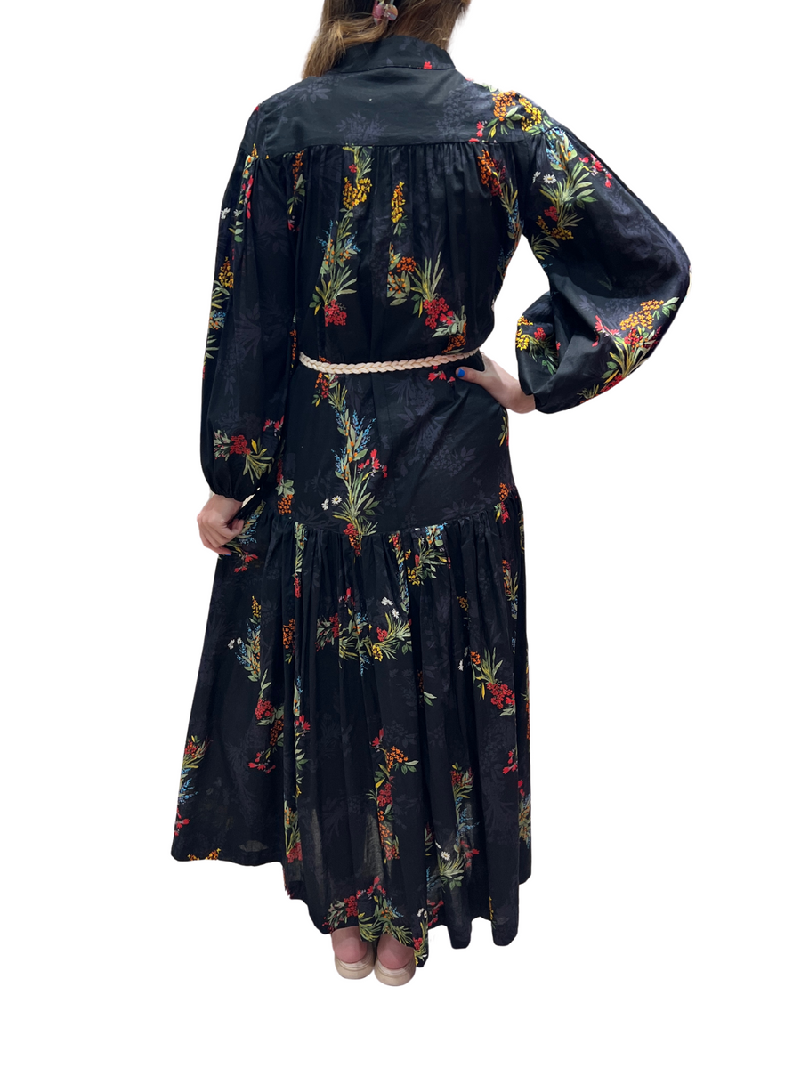 Floral Poplin Tier Maxi Dress - Black