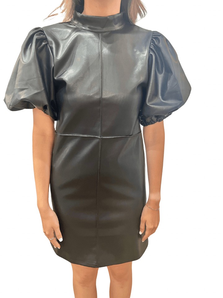 THML Puff Sleeve Leather Midi Dress - Capri by Sunset & Co.