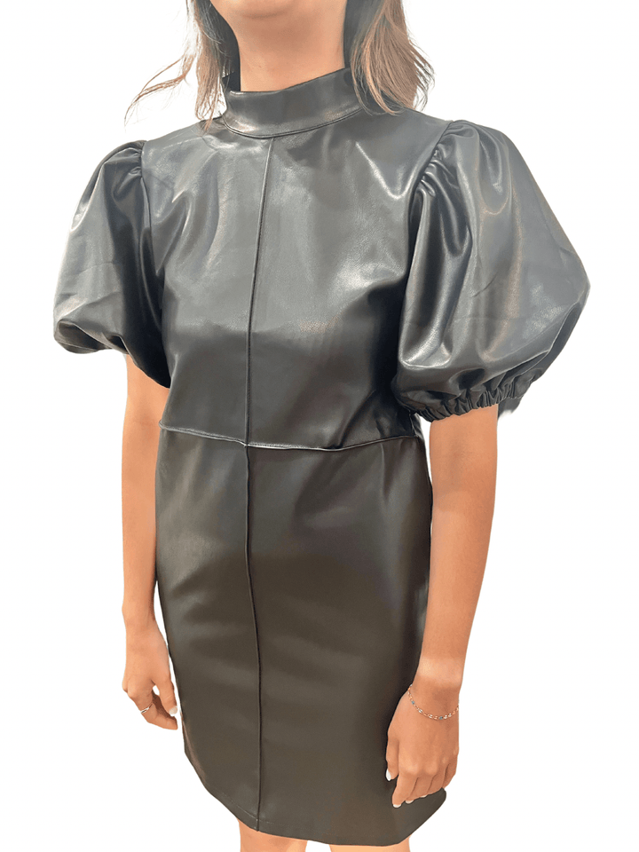 THML Puff Sleeve Leather Midi Dress - Capri by Sunset & Co.