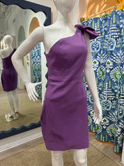 Solid One Shoulder Taffeta Bow Dress - Purple