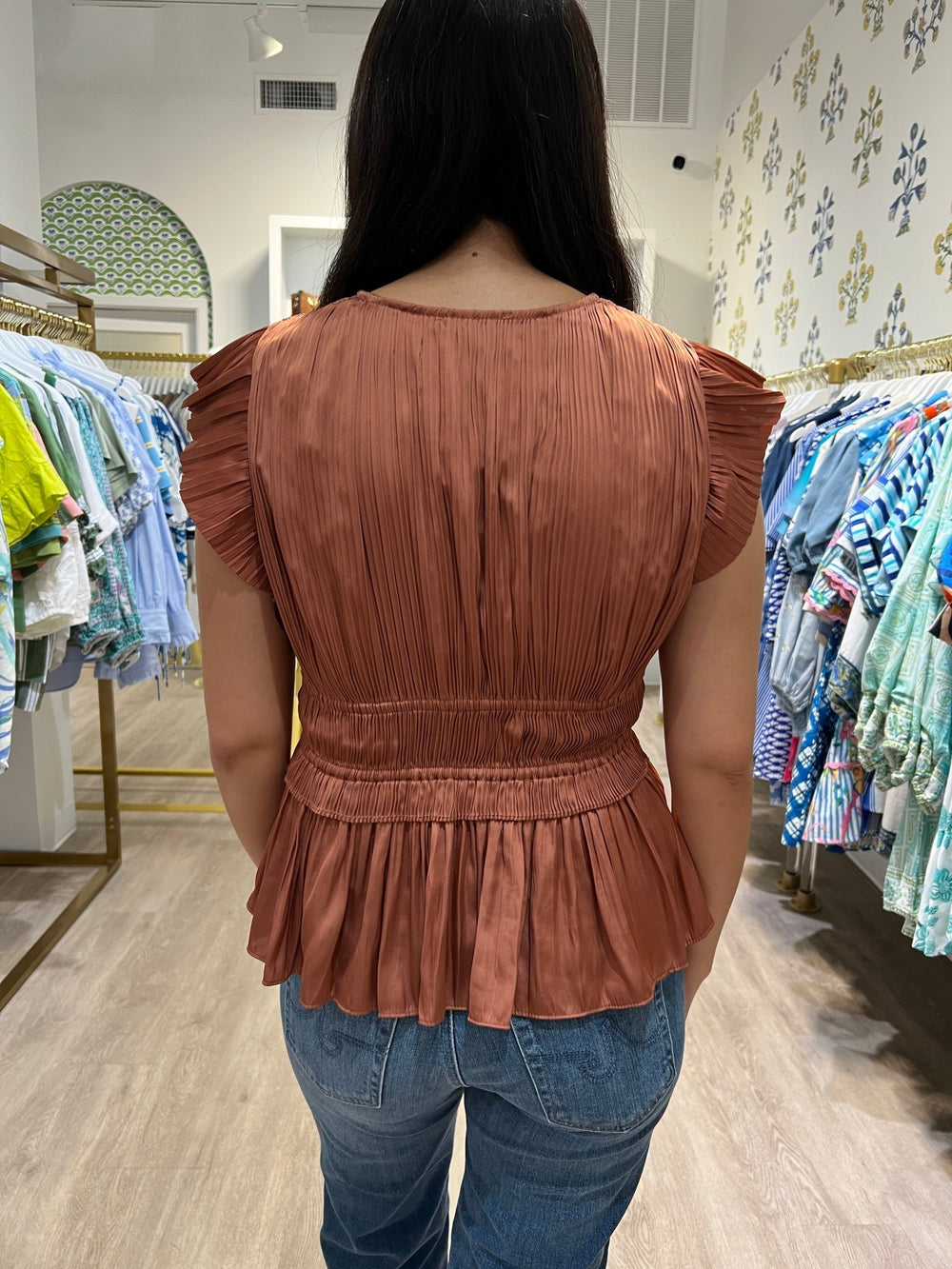 Current Air V - Neck Pleated Top - Capri by Sunset & Co.