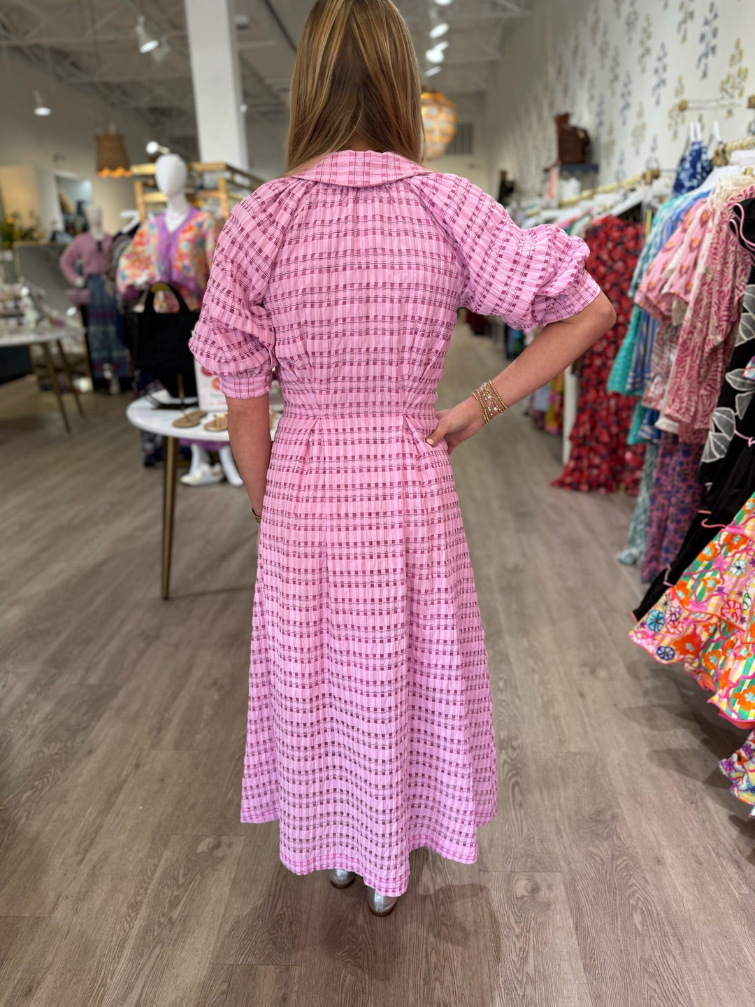 English Factory Seersucker Check Midi Dress - Capri by Sunset & Co.