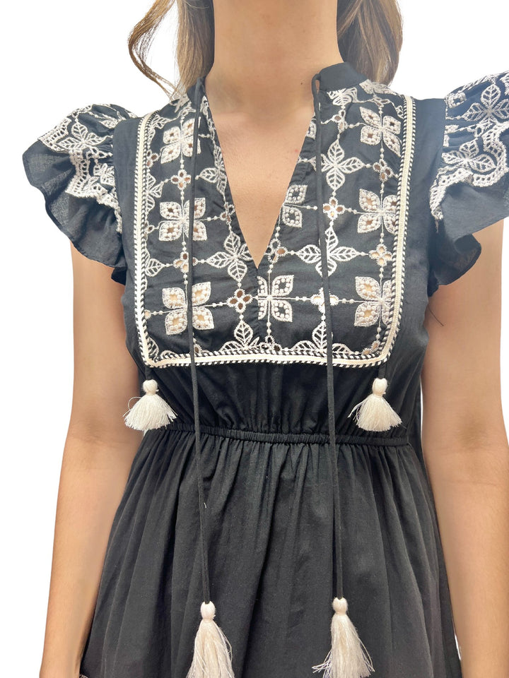 En Saison Eyelet Tassel Mini Dress - Capri by Sunset & Co.