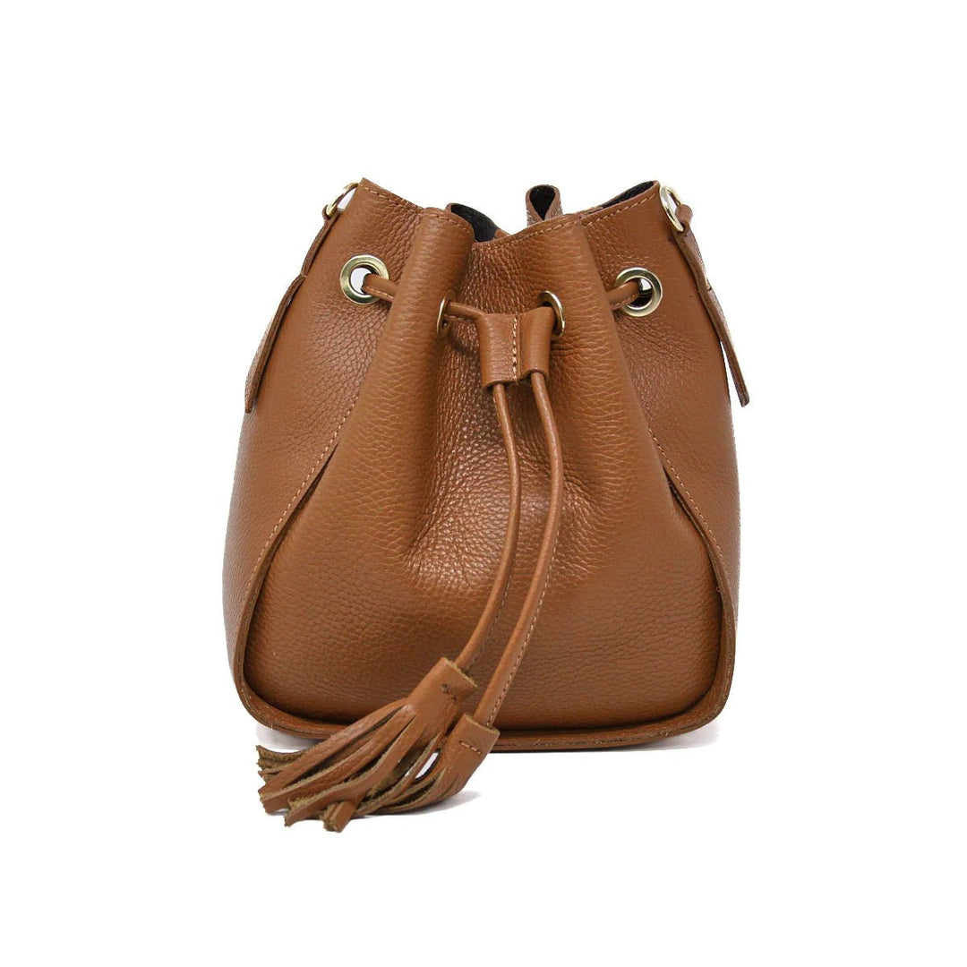 German Fuentes Leather Tassel Handbag - Camel - Capri by Sunset & Co.