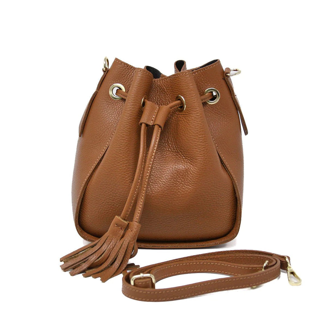 German Fuentes Leather Tassel Handbag - Camel - Capri by Sunset & Co.