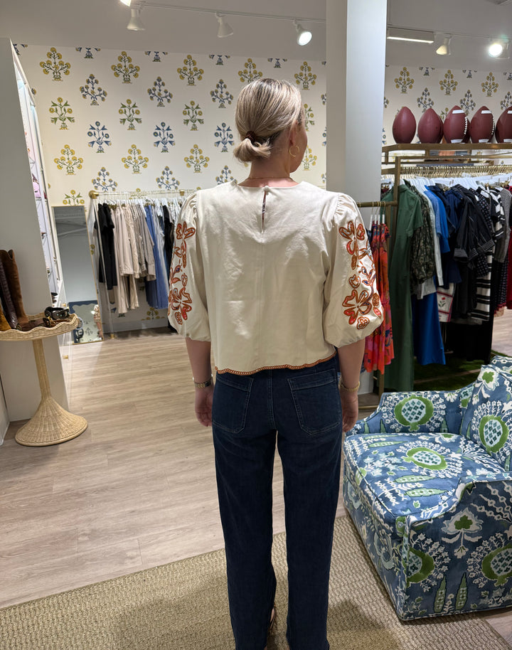 THML Suede Embroidered Top