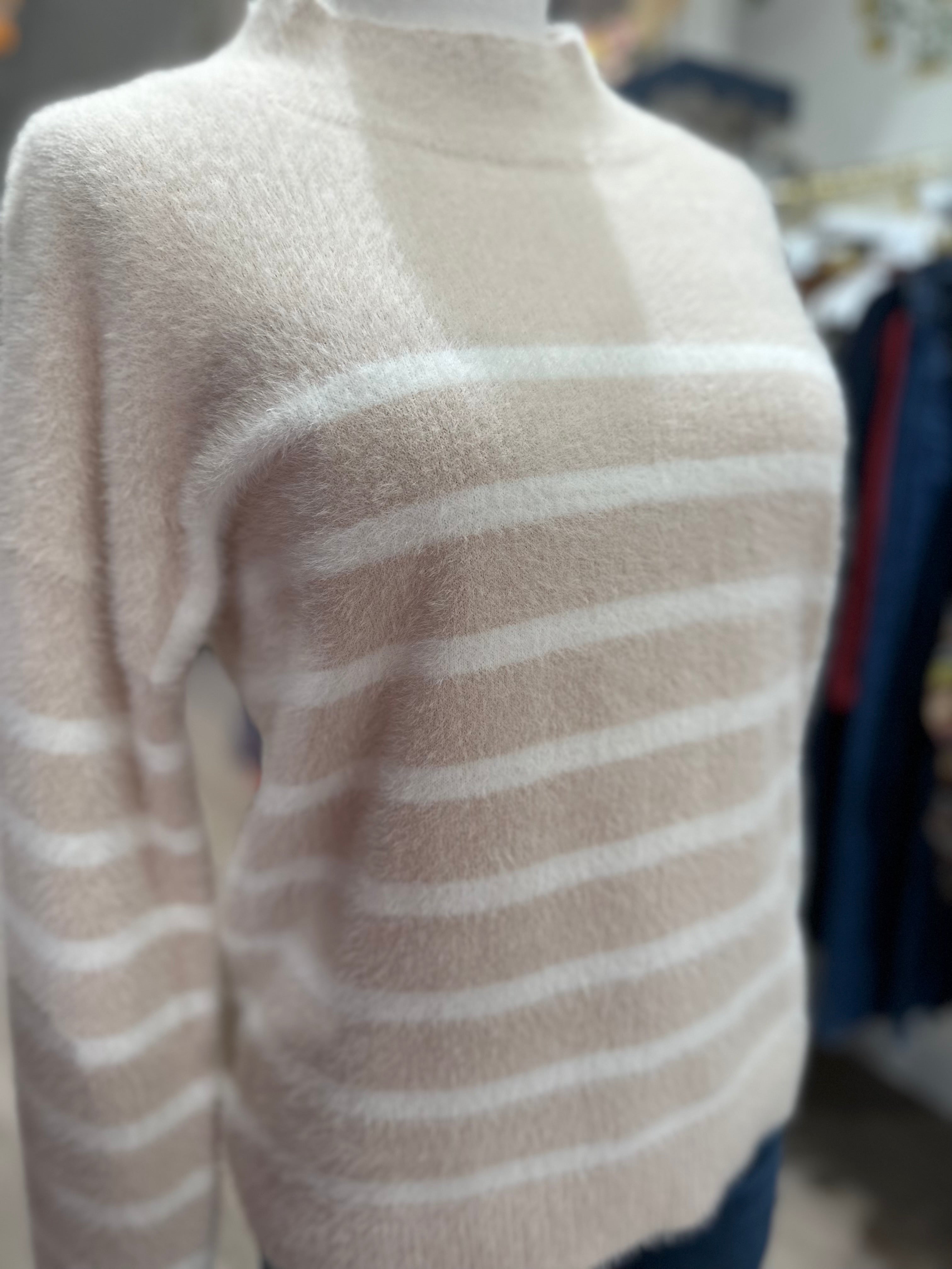 Striped Mock Neck Sweater - Champagne