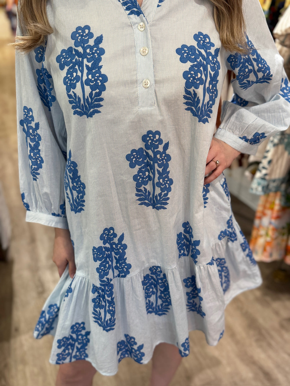 Long Sleeve Tiered Mini Dress - Capri by Sunset & Co.