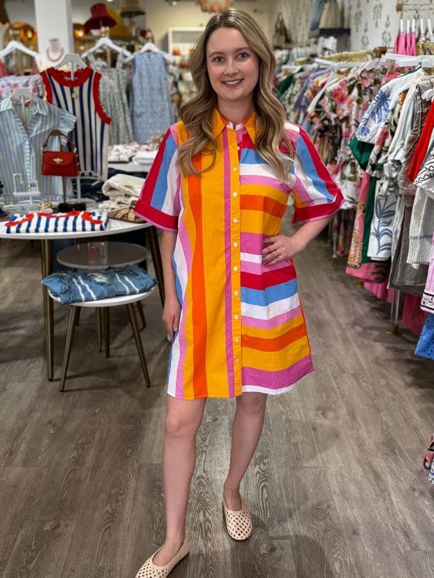 Short Sleeve Color Blocked Dress - Capri by Sunset & Co.