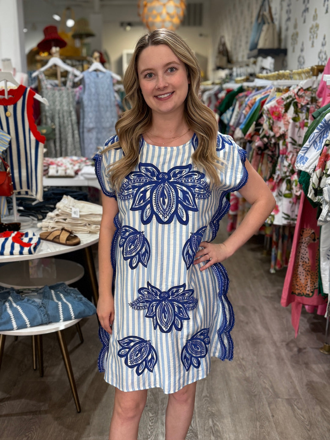 Short Sleeve Embroidered Mini Dress - Capri by Sunset & Co.