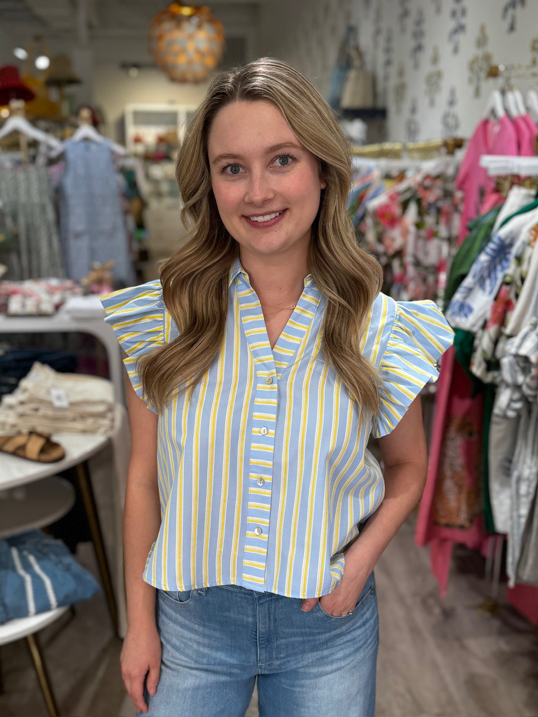 Flutter Sleeve Button Up Top - Capri by Sunset & Co.