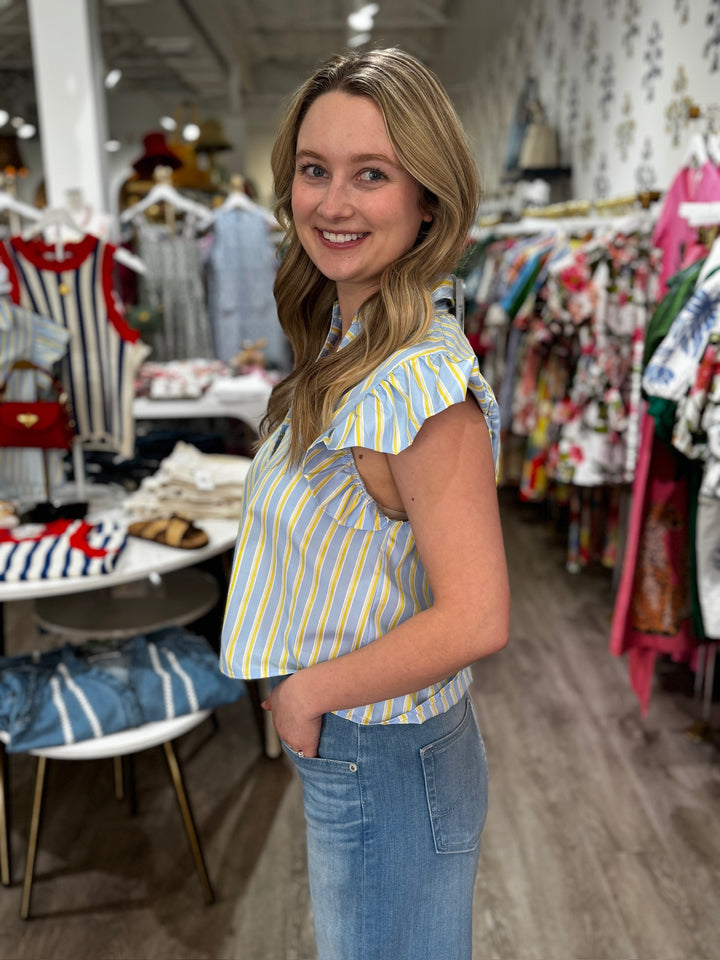 Flutter Sleeve Button Up Top - Capri by Sunset & Co.