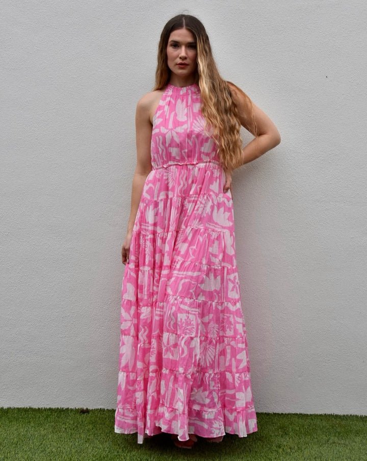 Wknd Wyfr Keys Halter Dress - Pink Tropics - Capri by Sunset & Co.