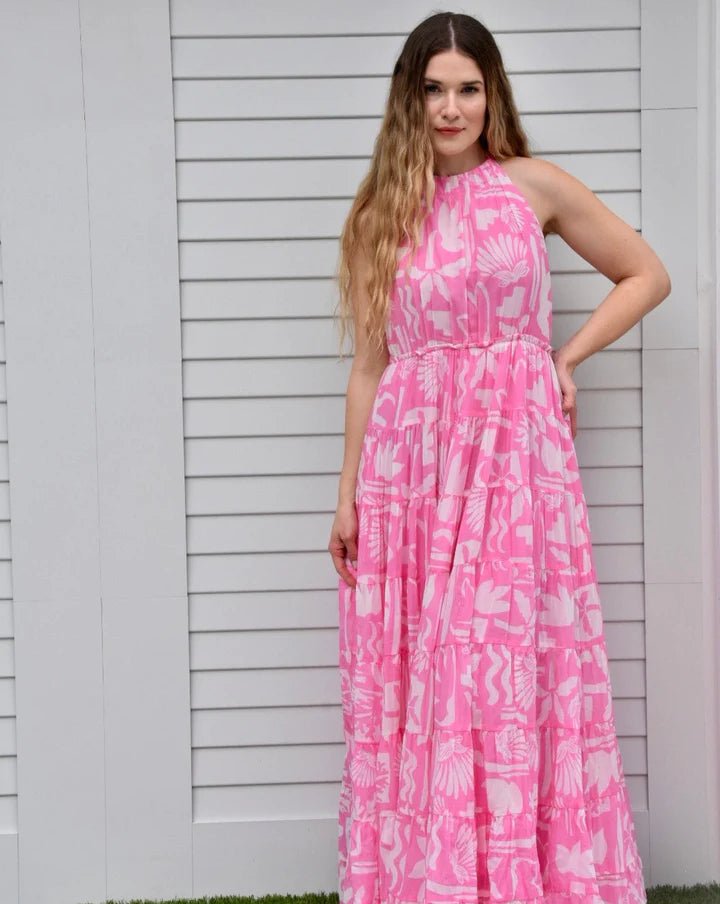Wknd Wyfr Keys Halter Dress - Pink Tropics - Capri by Sunset & Co.