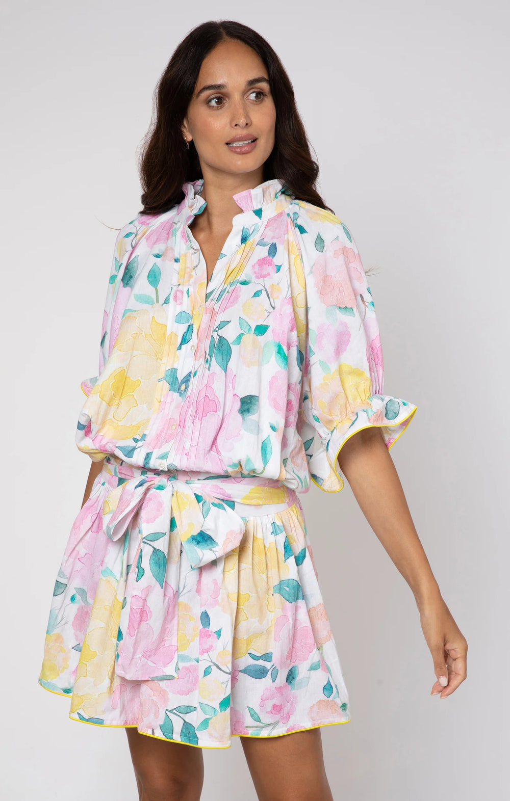 Juliet Dunn Peony Print Blouson Dress - Capri by Sunset & Co.