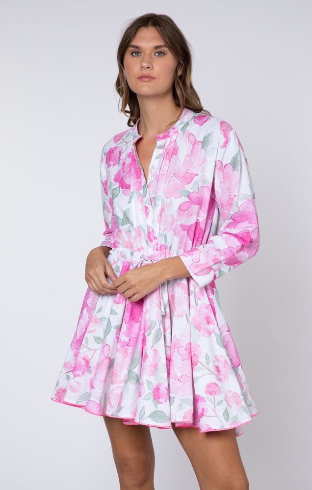 Juliet Dunn Peony Print Long Sleeve Beach Dress - Capri by Sunset & Co.