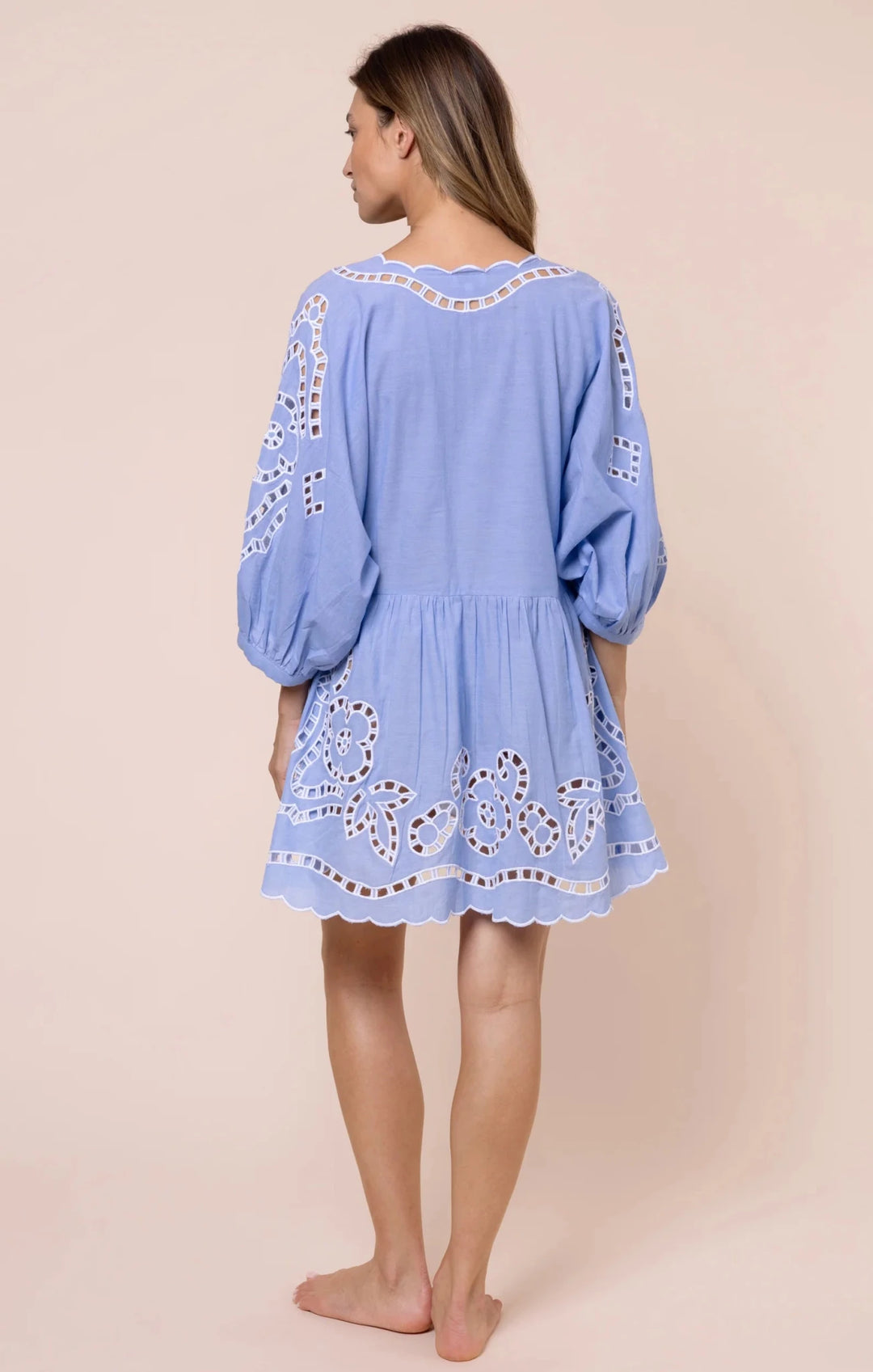 Juliet Dunn Loose Mini Dress with Oversized Cutwork - Capri by Sunset & Co.