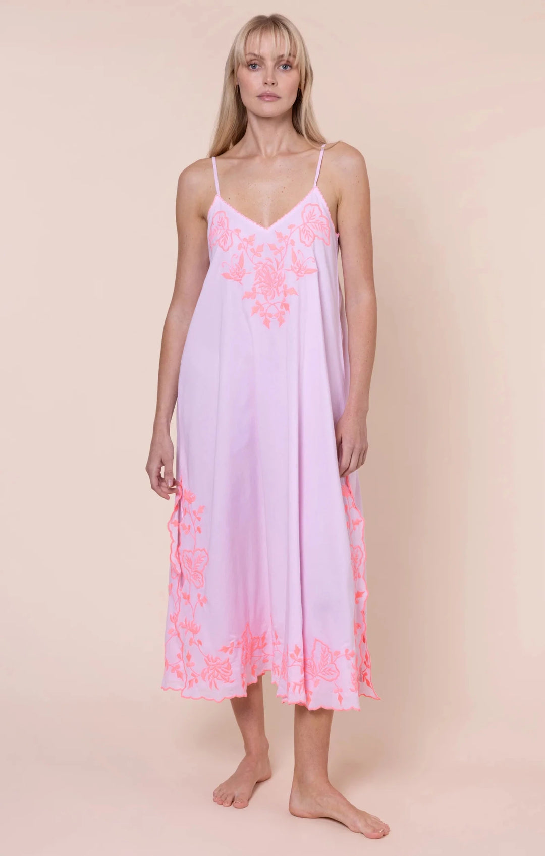 Juliet Dunn Slip Dress with Butterfly Embroidery, Pink / 1