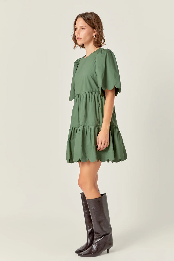 English Factory Scallop Tiered Mini Dress