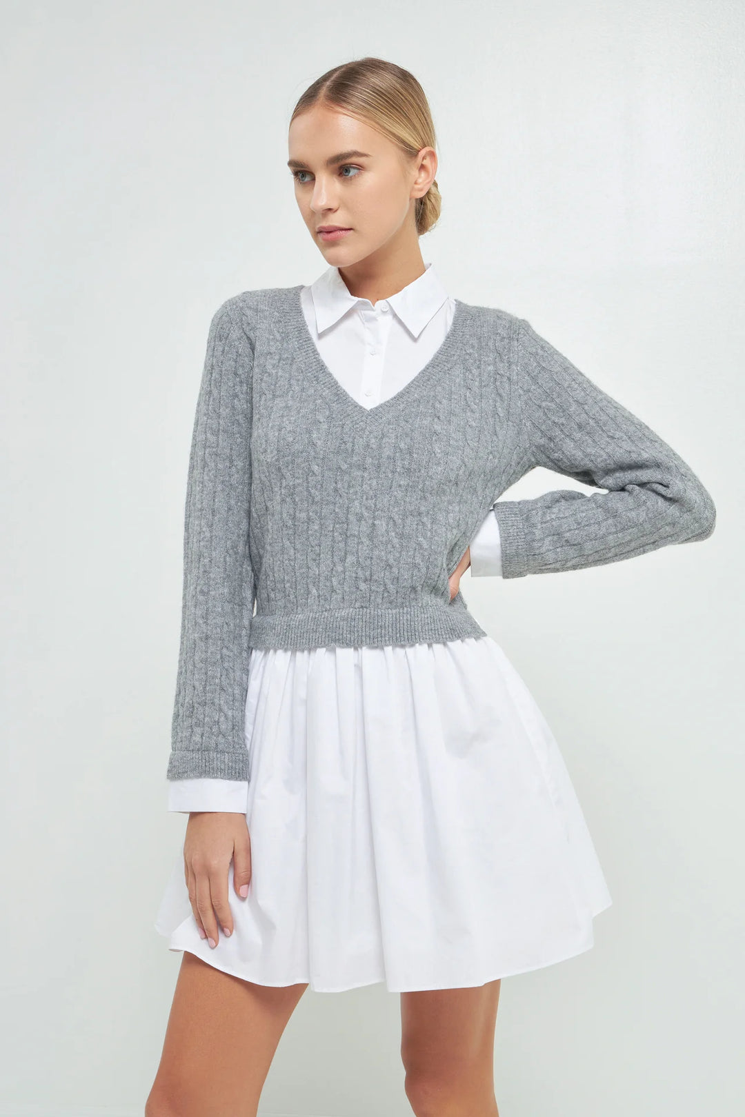 English Factory Cable Knit Mixed Media Dress