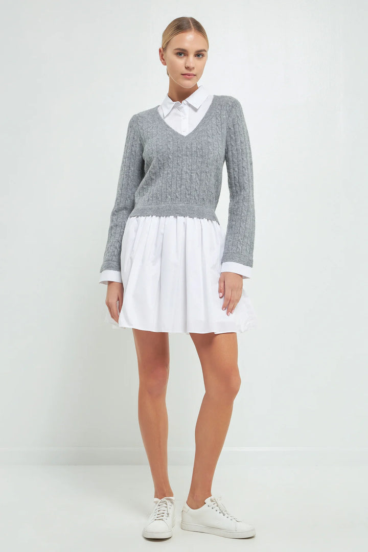 English Factory Cable Knit Mixed Media Dress