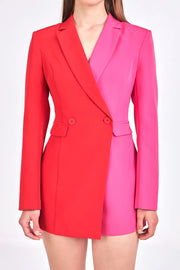 Contrast Blazer Romper - Red/Fuchsia