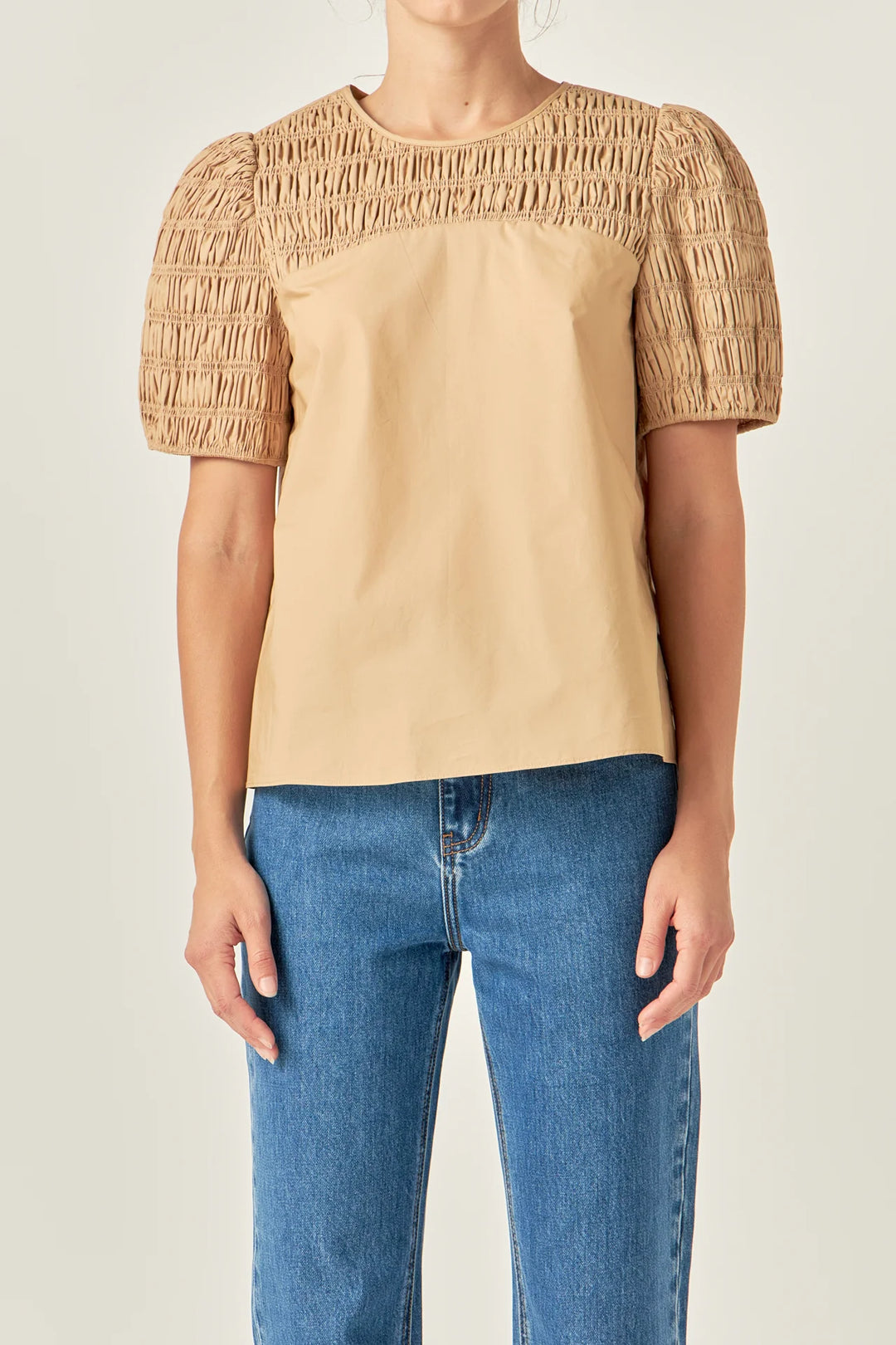 English Factory Front Cut-Out Smocked Top