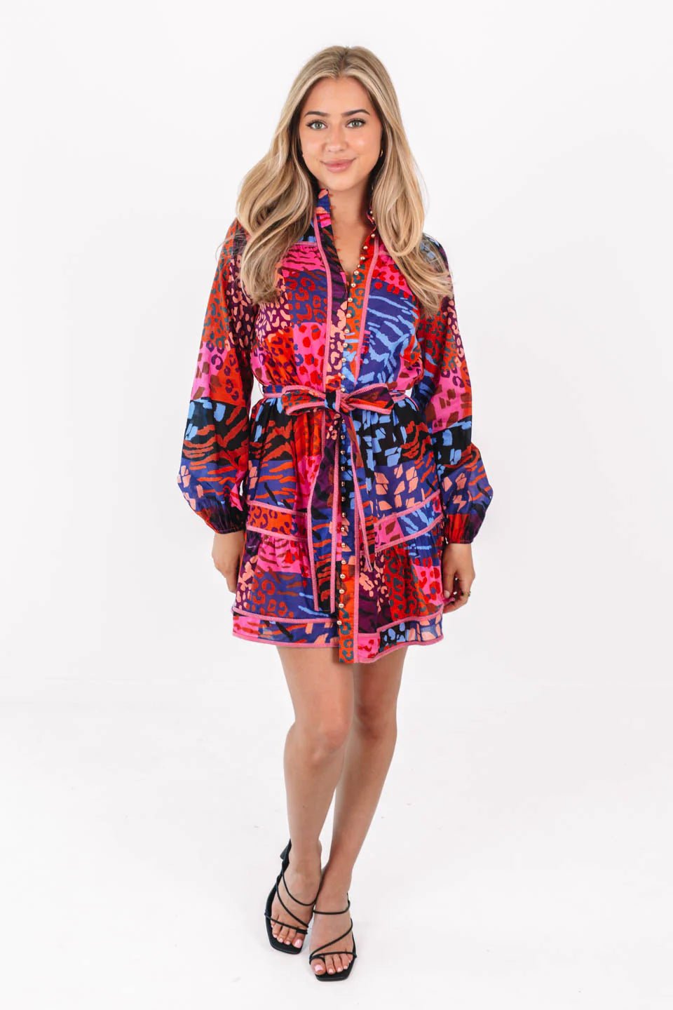 J. Marie Long Sleeve Tie Dress - Capri by Sunset & Co.