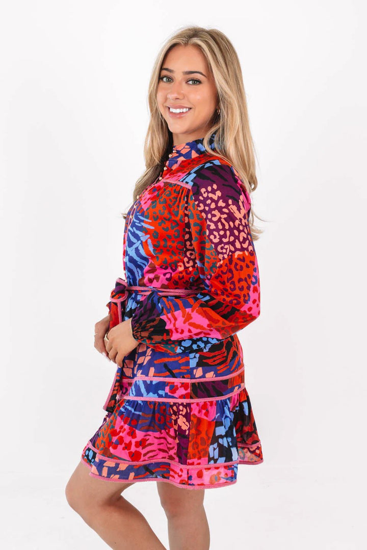 J. Marie Long Sleeve Tie Dress - Capri by Sunset & Co.