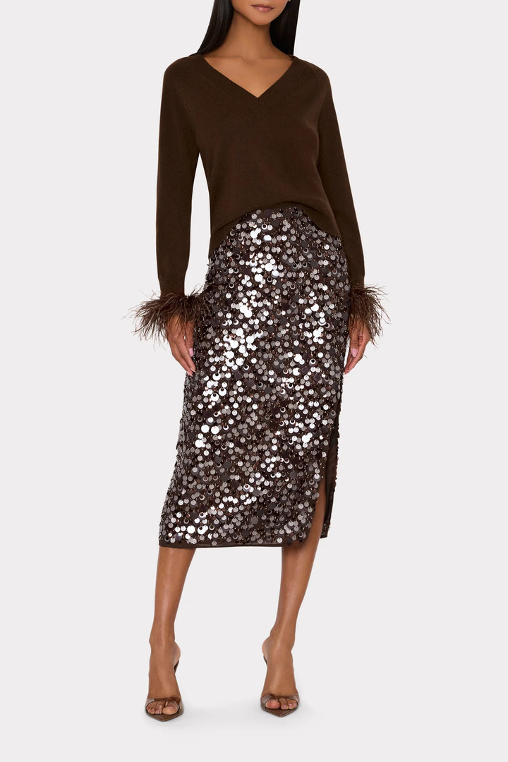 Milly Feather Cuff V-Neck Sweater