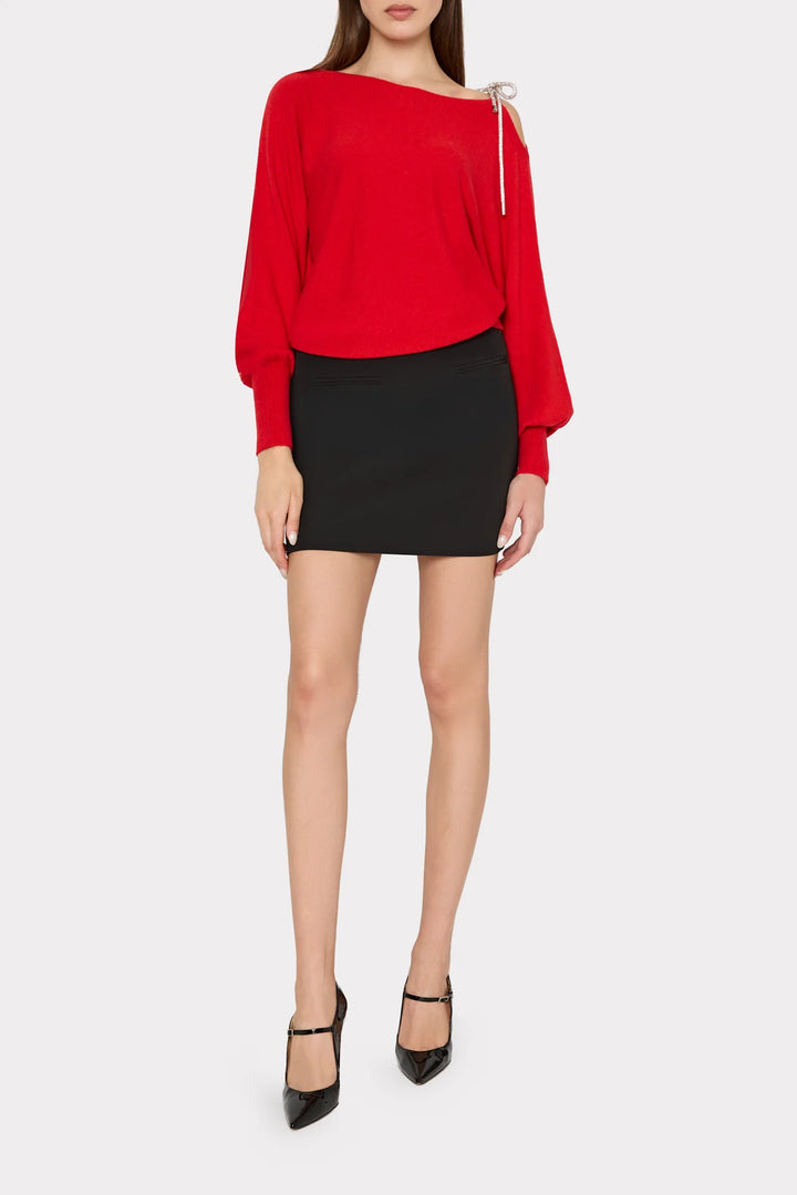 Milly Ida Crystal Bow Cold Shoulder Sweater