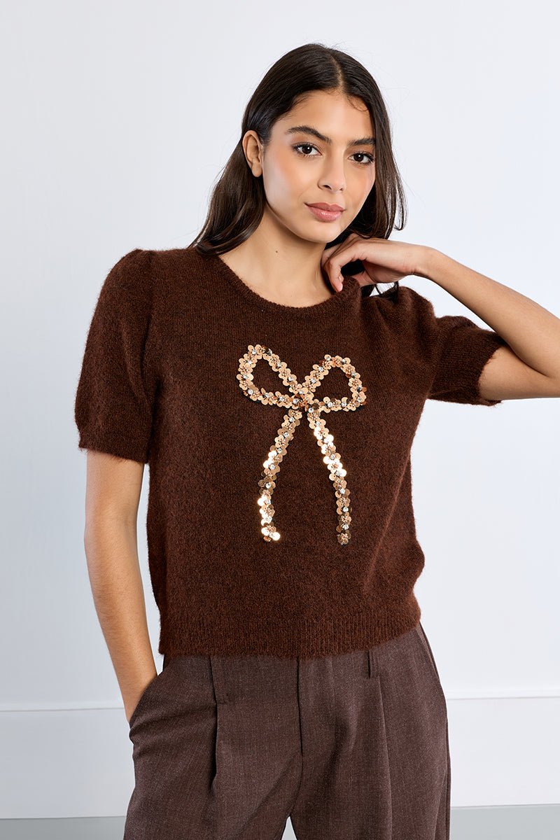 Molly Bracken Sequin Bow Sweater - Capri by Sunset & Co.