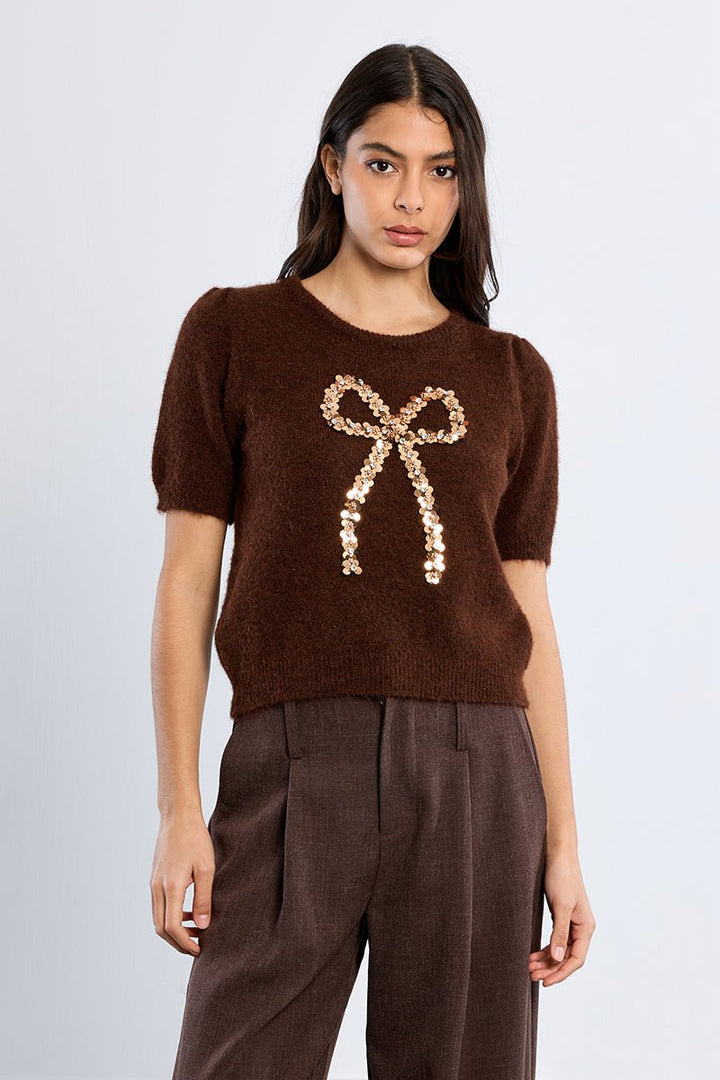 Molly Bracken Sequin Bow Sweater - Capri by Sunset & Co.