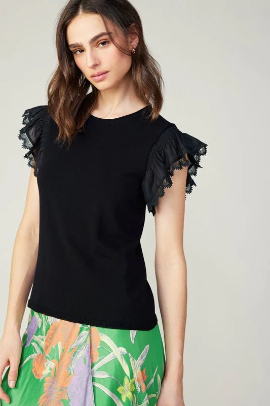 Current Air Lace Flutter Sleeve Top - Capri by Sunset & Co.