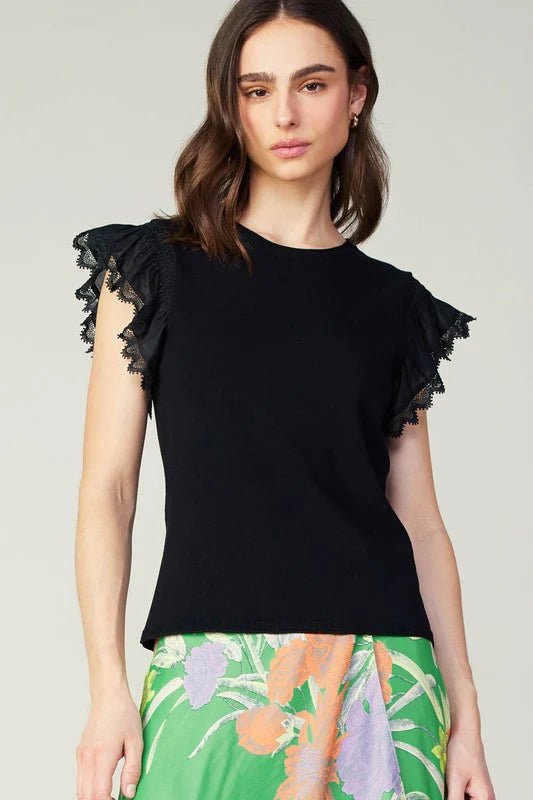 Current Air Lace Flutter Sleeve Top - Capri by Sunset & Co.