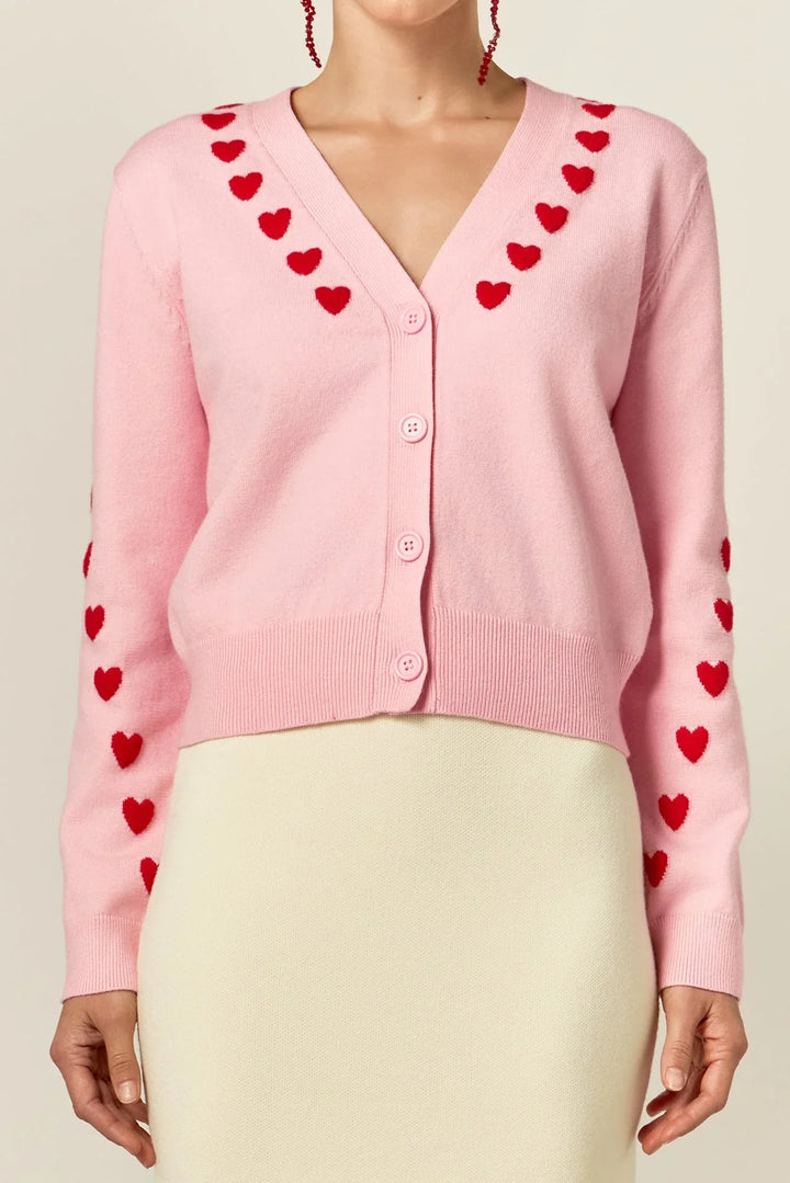 English Factory Heart Contrast Knit Cardigan - Capri by Sunset & Co.