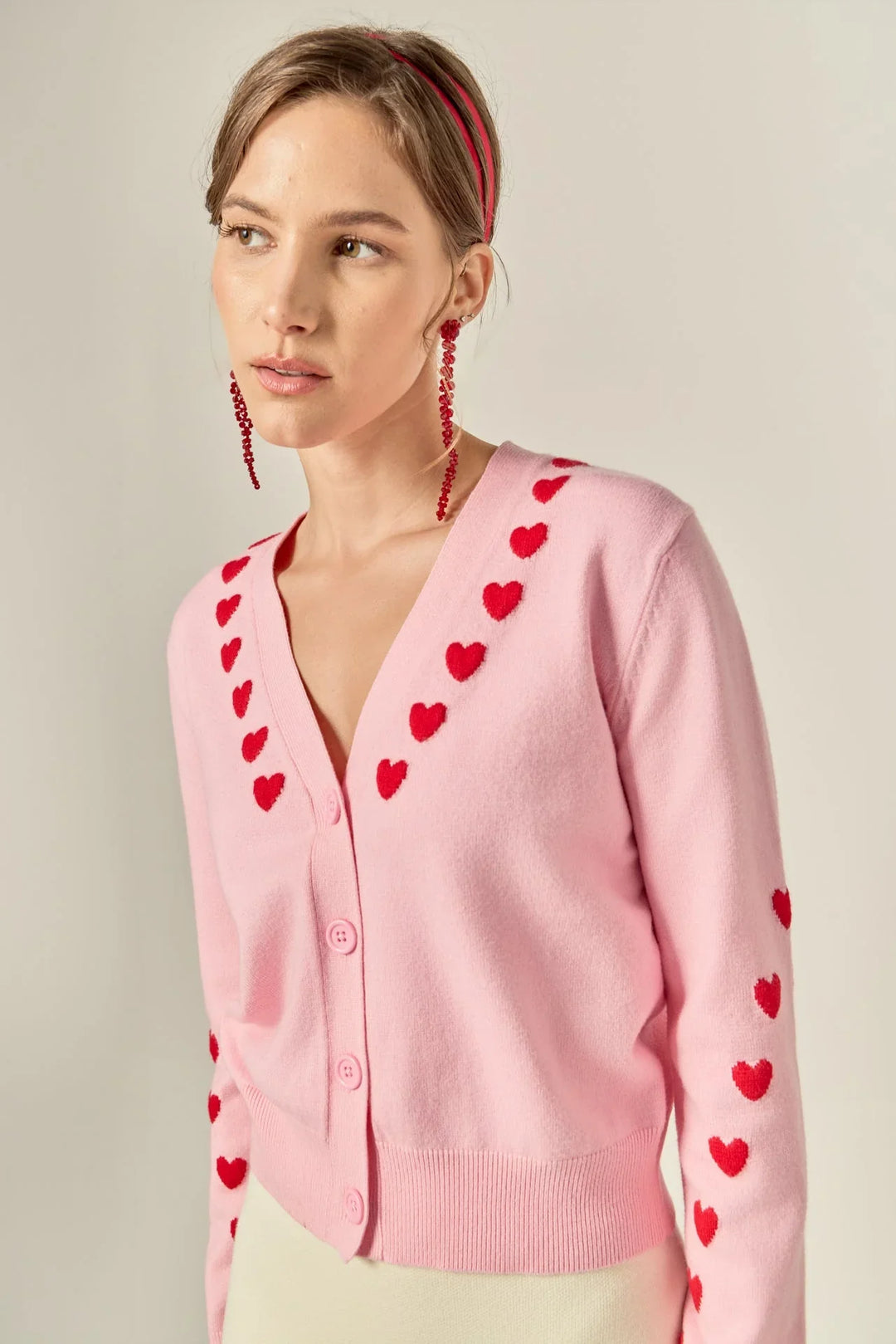 English Factory Heart Contrast Knit Cardigan - Capri by Sunset & Co.