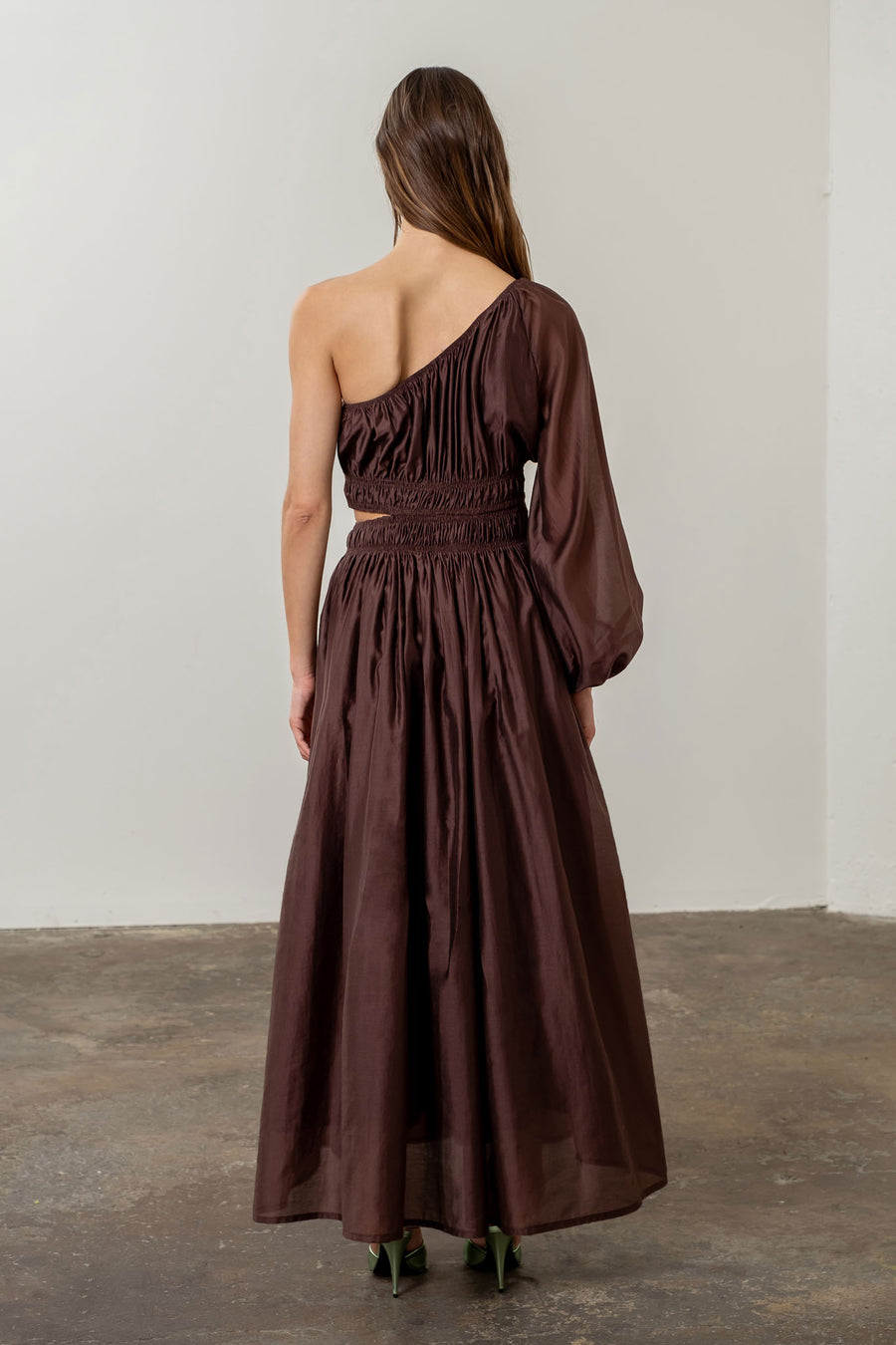 One Shoulder Cut-Out Midi Dress - Chocolate