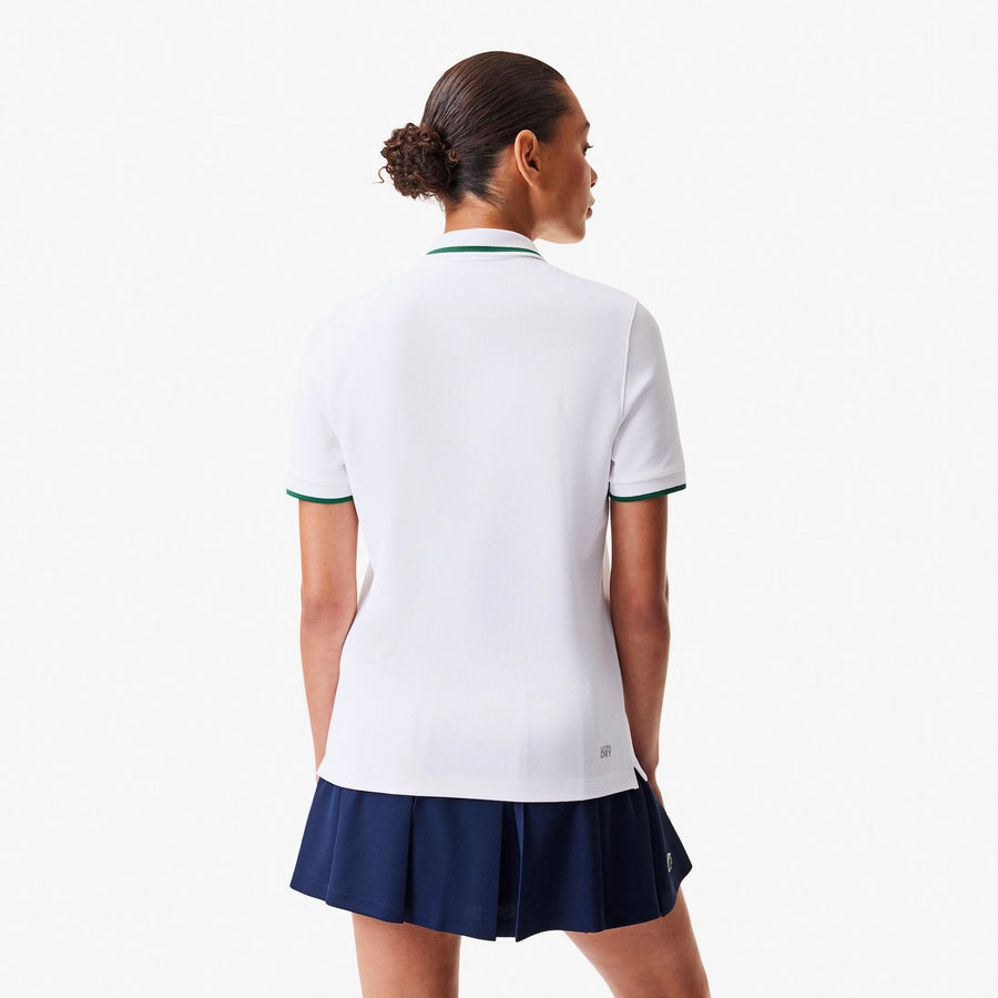 Piqué Tennis Polo with Contrast Striped Collar - White
