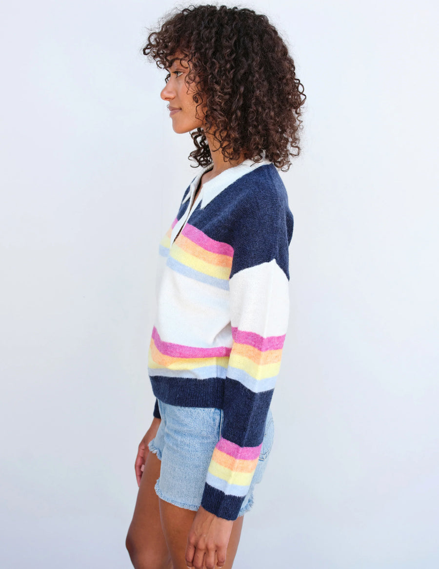 Johnny Collar Sweatshirt - Multicolor Stripes