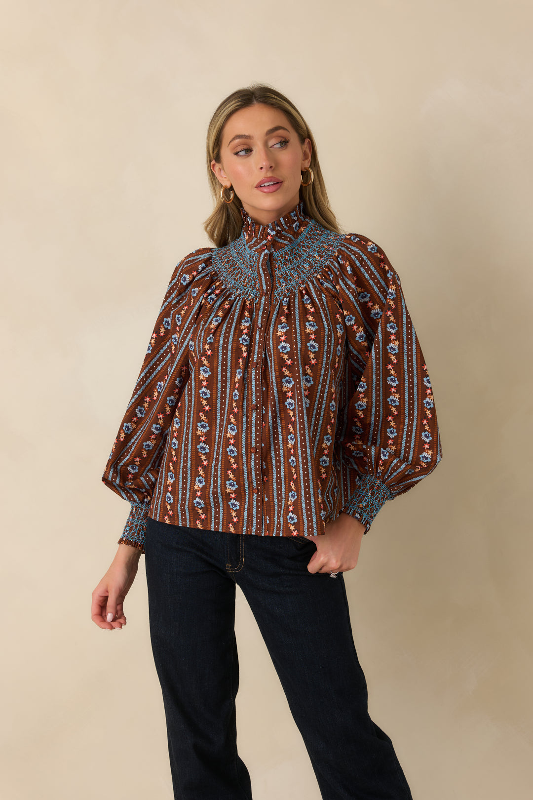 Prosperina Bedford Smocked Blouse