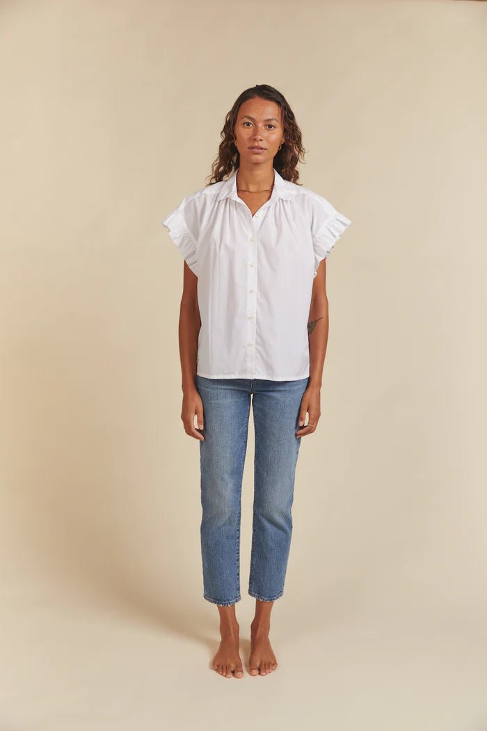 Trovata Marianne B Ruffle Sleeve Shirt - Capri by Sunset & Co.