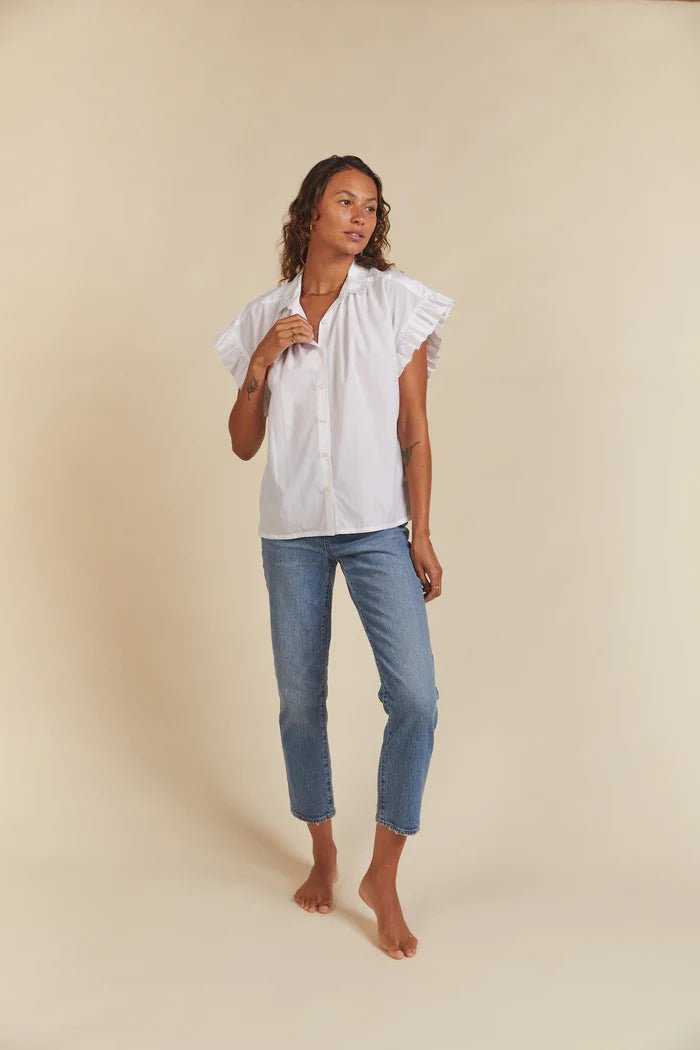 Trovata Marianne B Ruffle Sleeve Shirt - Capri by Sunset & Co.