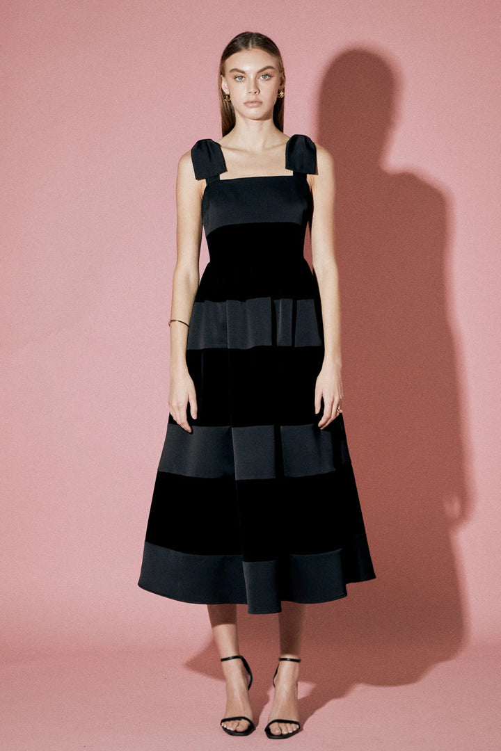 English Factory Velvet Contrast Sleeveless Midi Dress