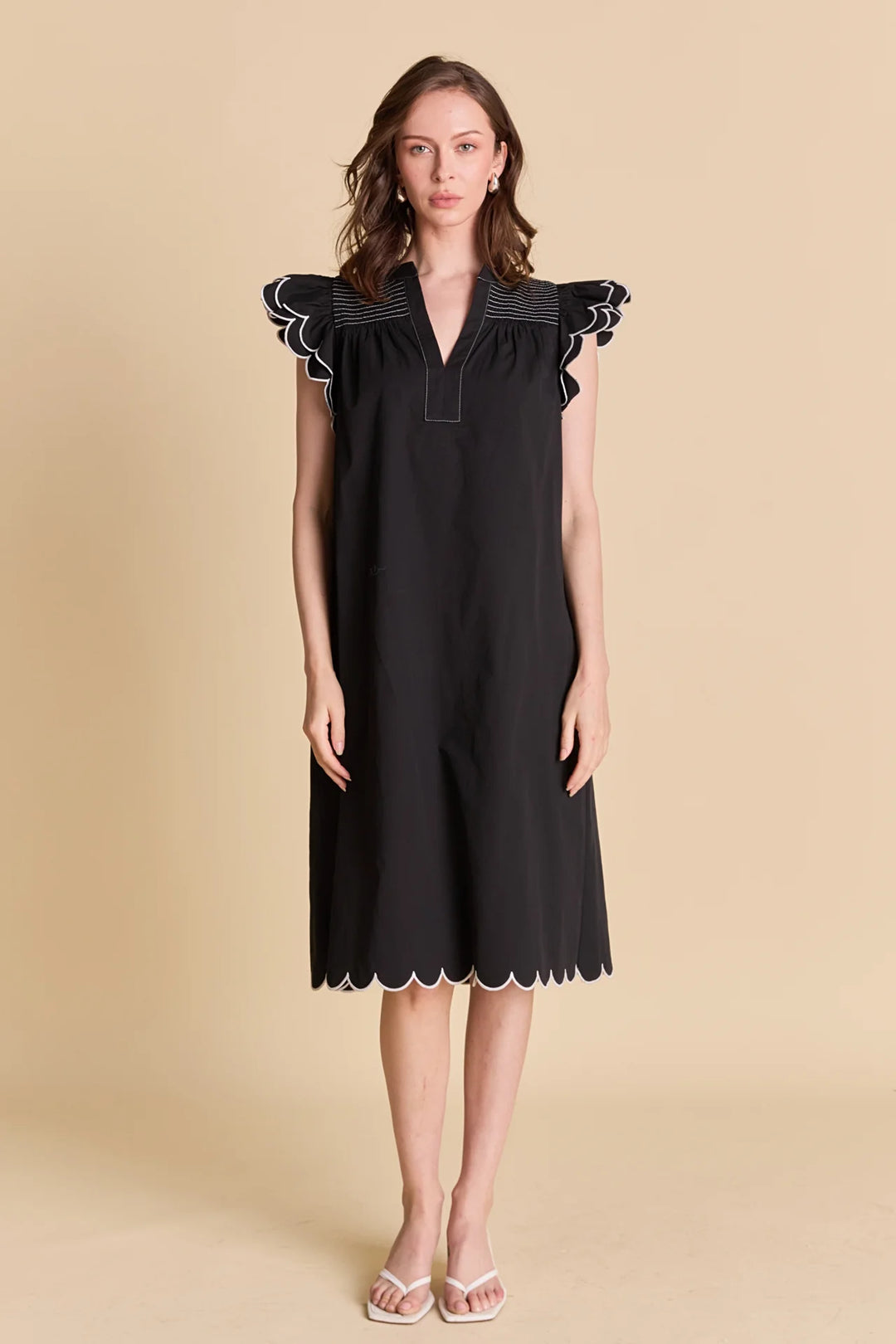 English Factory Scallop Midi Dress - Capri by Sunset & Co.