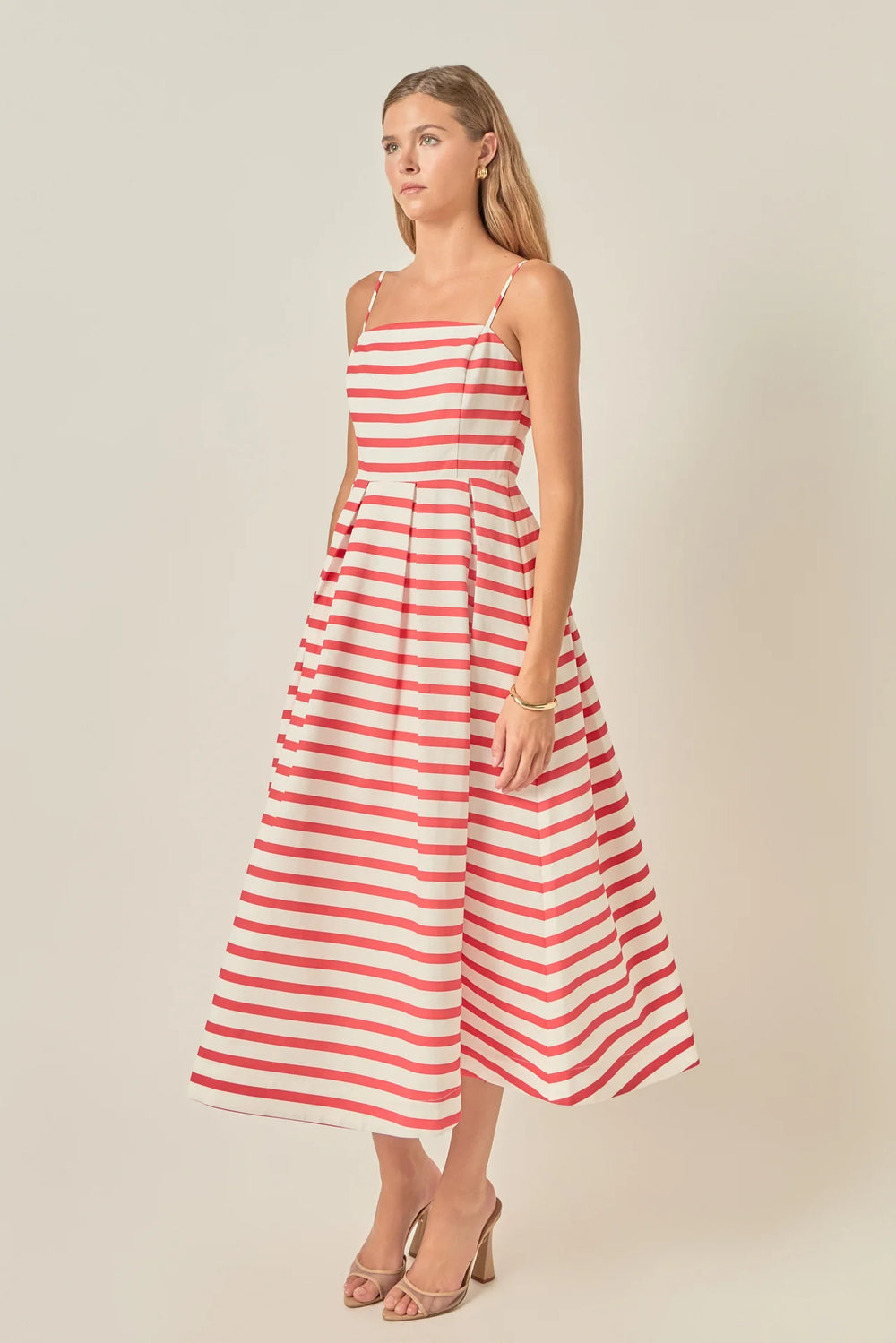 English Factory Striped Pleated Midi Dress - Capri by Sunset & Co.