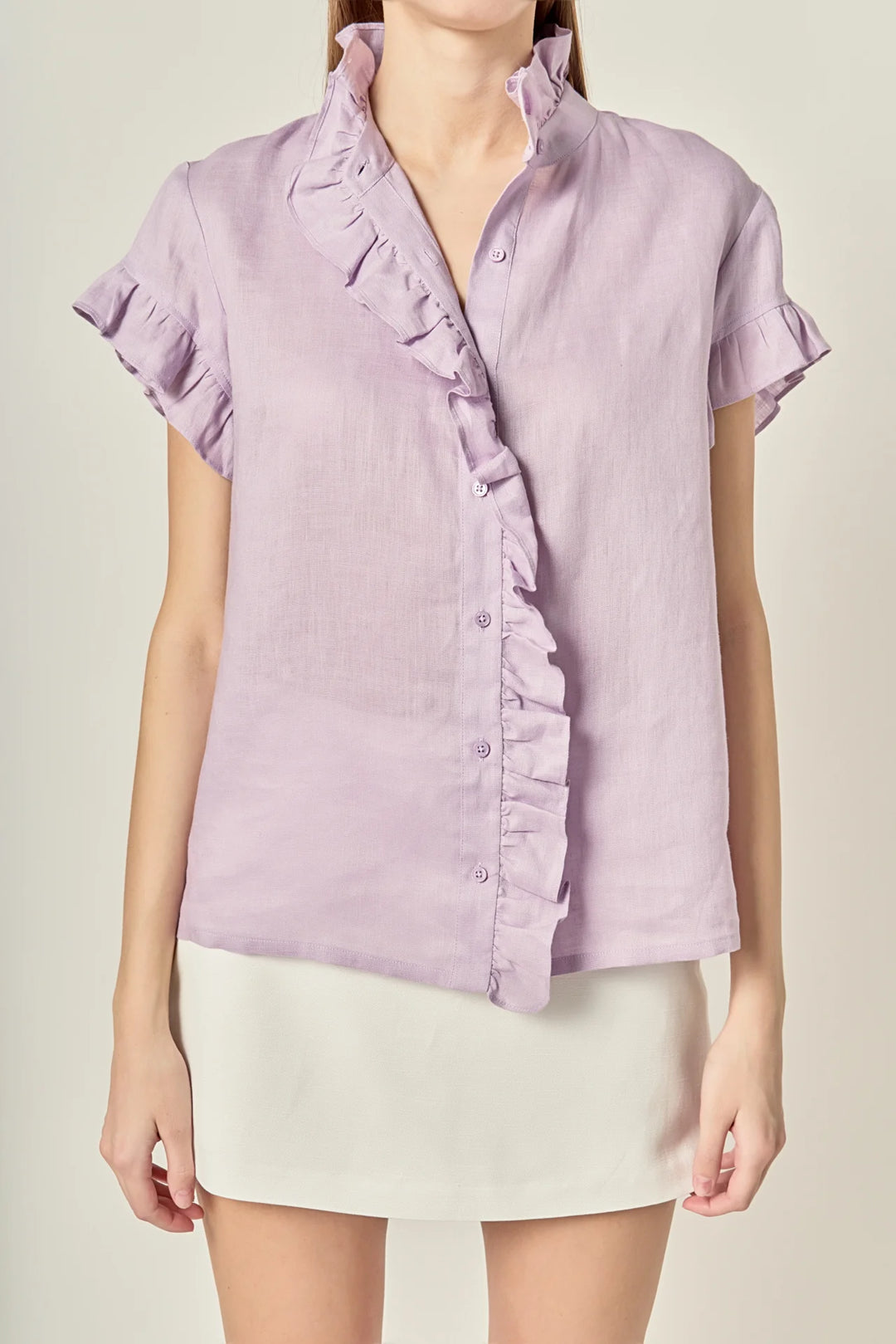 English Factory Linen Ruffle Shirt - Capri by Sunset & Co.