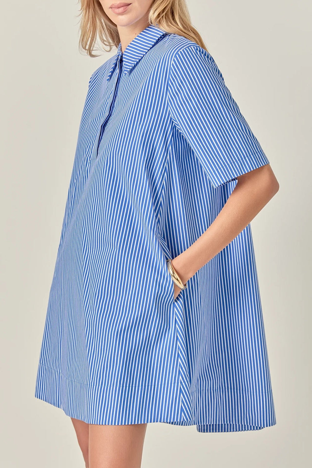 English Factory A - Line Short Sleeve Shirt Dress - Capri by Sunset & Co.