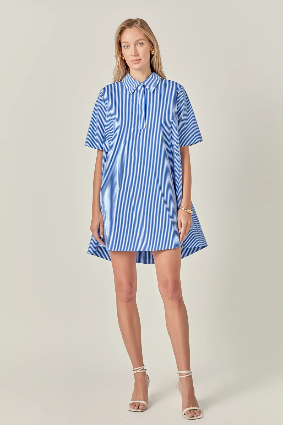 English Factory A - Line Short Sleeve Shirt Dress - Capri by Sunset & Co.