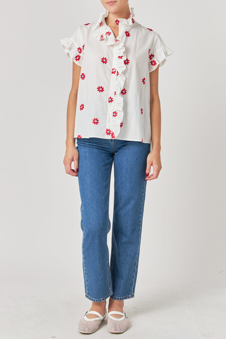 English Factory Embroidery Ruffle Shirt